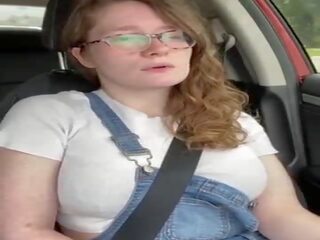 Nerdy Country schoolgirl Rubs Herself in her Car